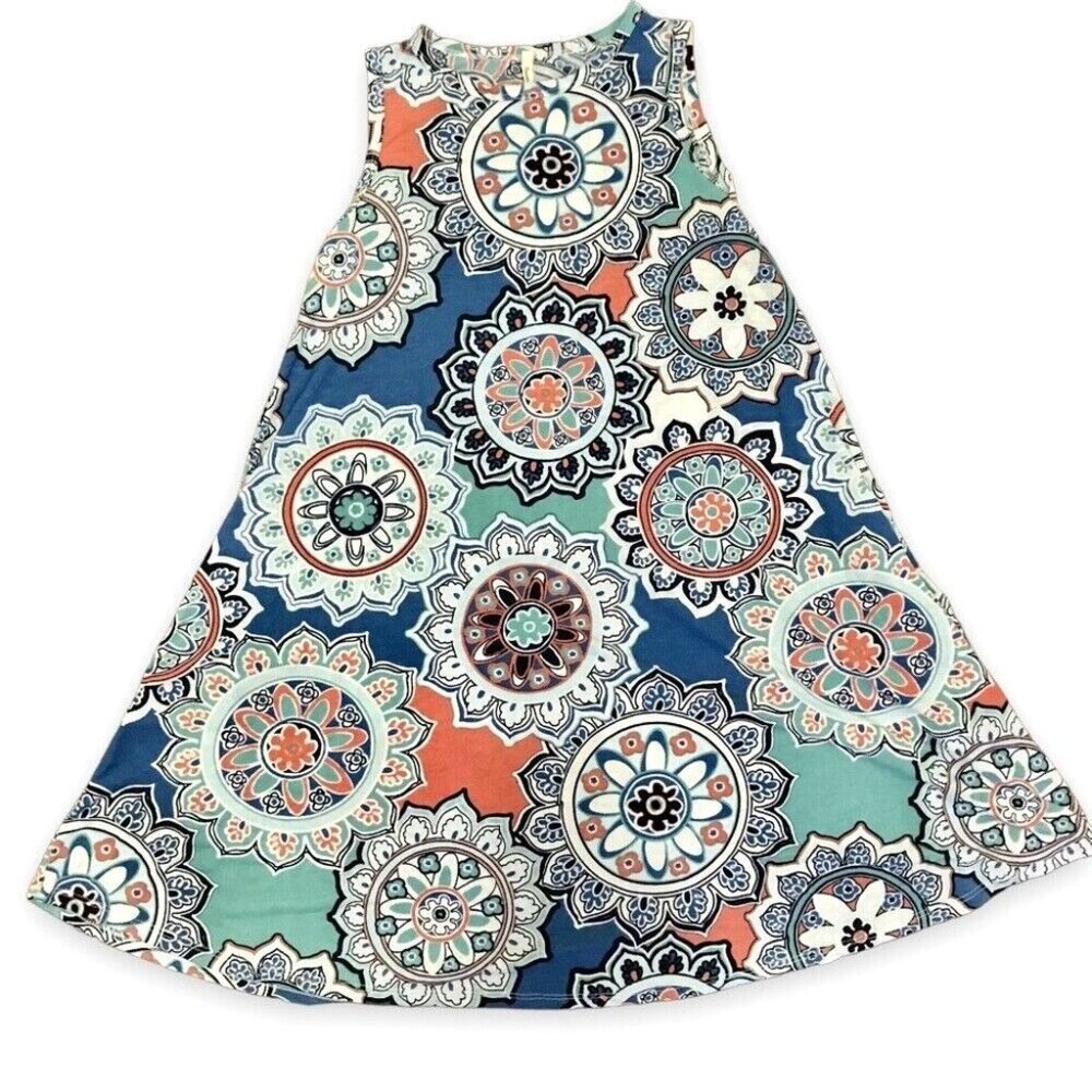 Beeson River Women's Mandala Multicolor Relaxed Fit Tent Dress w/ Pockets Size S